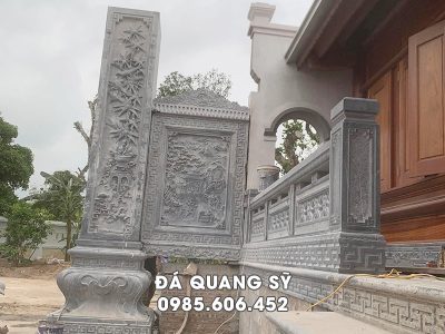 Đặt Cột vách đá đồng trụ và Lan can đá hiên nhà thờ họ.