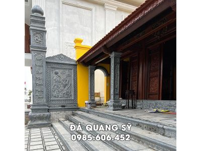 Mẫu Nhà thờ họ đẹp với mẫu cột đồng trụ, cột đá vuông hiên nhà, bậc đá nguyên khối.