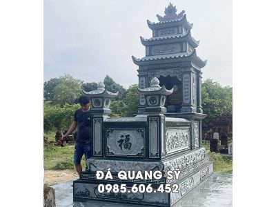 Mẫu Mộ đá 3 mái đẹp đá xanh rêu Thanh Hóa chất lượng năm 2026.