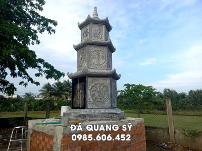 Mẫu Mộ đá Tháp 3 tầng mái hình Lục Giác phổ biến, điển hình bằng đá khối.