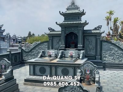 Mẫu Mộ đá đôi đẹp cho Ông Bà, Cha Mẹ bằng đá xanh rêu Thanh Hóa chất lượng.