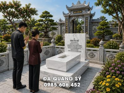 Mẫu Mộ đá trắng Cẩm Thạch 2 cấp nguyên khối