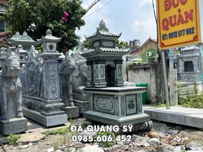 Mẫu mộ đá xanh rêu 2 mái đẹp - Mộ đá 2 mái tại Ninh Bình