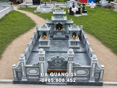 Tư vấn xây Lăng Mộ đá cho Bố Mẹ diện tích 40m2, với Mộ đá 1 mái, chất liệu đá xanh rêu