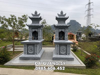 Mẫu Mộ đá 2 mái đẹp cho Cha Mẹ gia chủ tại Hà Nội, đá xanh rêu Thanh Hóa