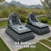 Mẫu Mộ đá 3 cấp nguyên khối cho phần mộ của Cha Mẹ, đá xanh rêu