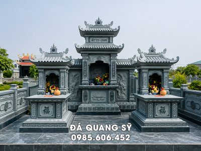 Tư vấn xây Lăng Mộ đá cho Bố Mẹ diện tích 40m2, với Mộ đá 1 mái, chất liệu đá xanh rêu 14 Mo 1 Mai Dep va Lang Tho Da 2 Mai Ty le can doi hai hoa
