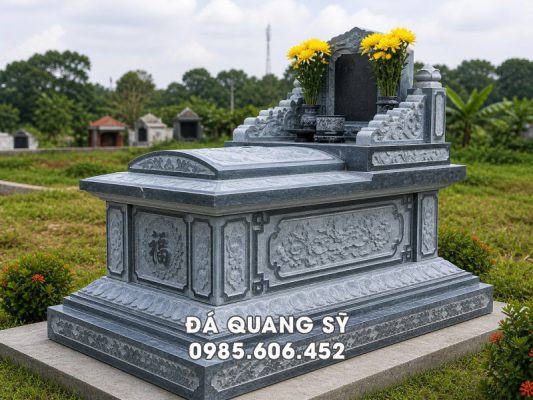 Mẫu mộ đơn tam sơn, đá xanh rêu (mộ bành)