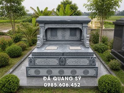Xây Mộ đá đôi 1 mái bằng tại Hà Nội bằng đá xanh rêu.