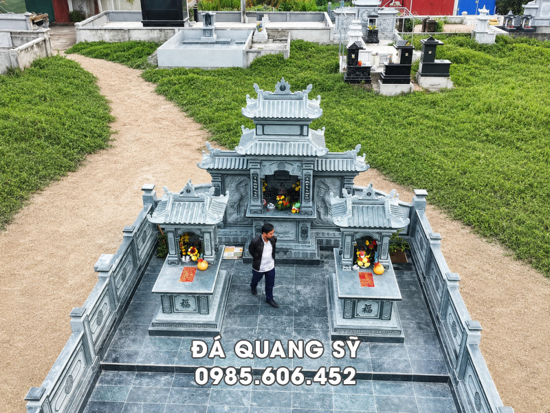 Tư vấn xây Lăng Mộ đá cho Bố Mẹ diện tích 40m2, với Mộ đá 1 mái, chất liệu đá xanh rêu 19 Tư vấn xây Lăng Mộ đá đẹp cho Bố Mẹ - diện tích 40m2