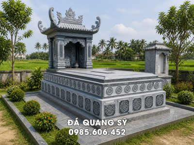 Mộ đá 1 mái đá xanh rêu tại Quảng Ninh, mộ mái chùa cổ đẹp